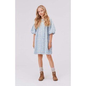 Molo Kids Catherine Dress 7-8Y Blue & Cream Jaguar Print 100% Organic Cotton Mad